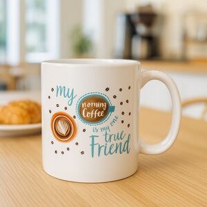 “My Morning Coffee Is My One True Friend” Mug – Latte Art Design, Royal Norfolk